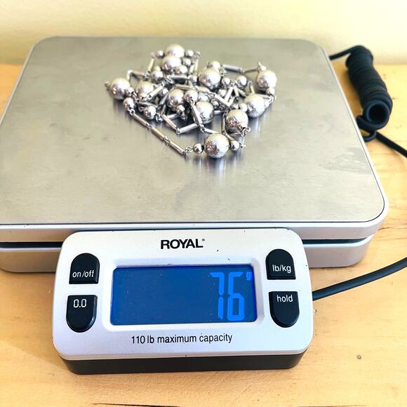 Vintage Silver Tone Bead Ball Link Long / Layered Chain Necklace, Sphere Fashion - Picture 7 of 12